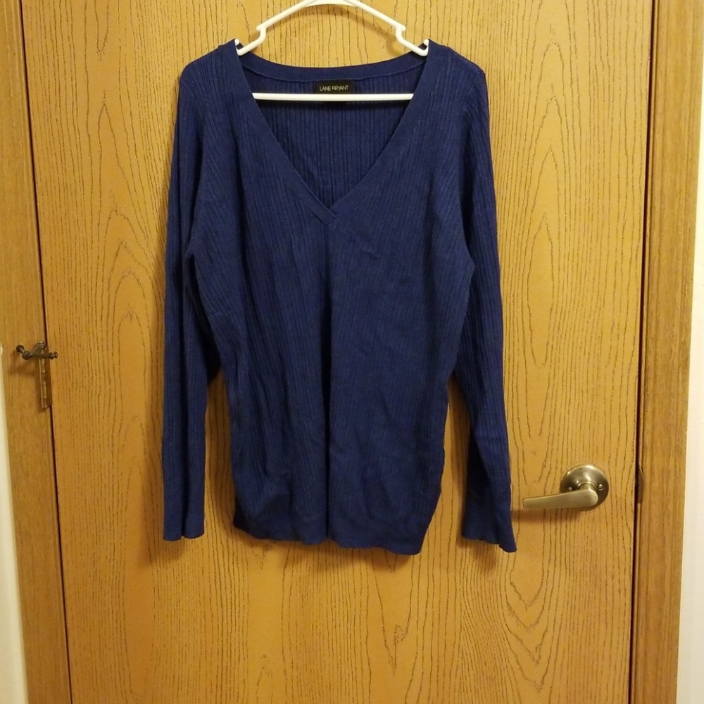 Lane Bryant Blue Ribbed V-Neck Sweater